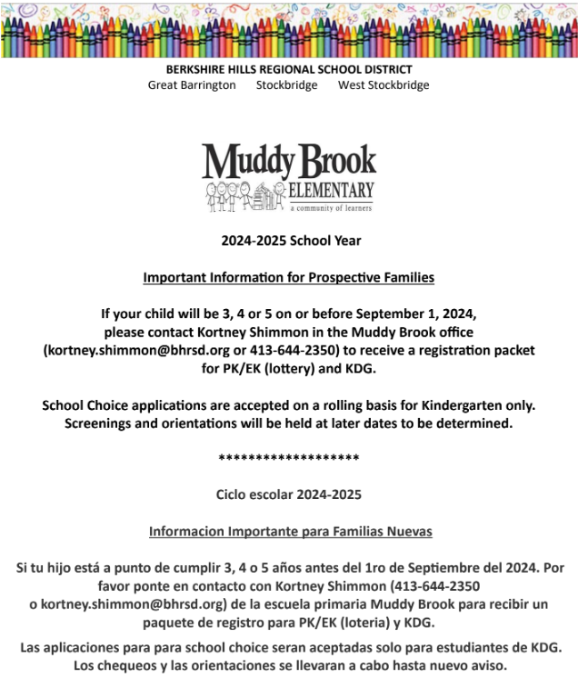 Muddy Preschool signups for 2024-2025 school year